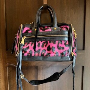 Aimee Kestenberg Pink and Black Faux Fur Leopard Satchel